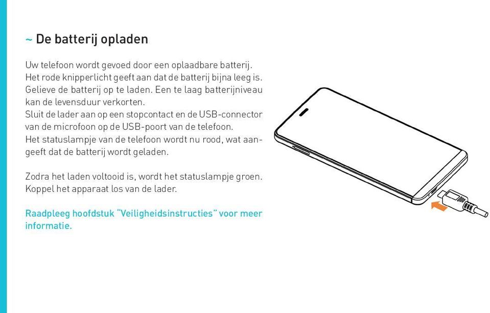 Sluit de lader aan op een stopcontact en de USB-connector van de microfoon op de USB-poort van de telefoon.