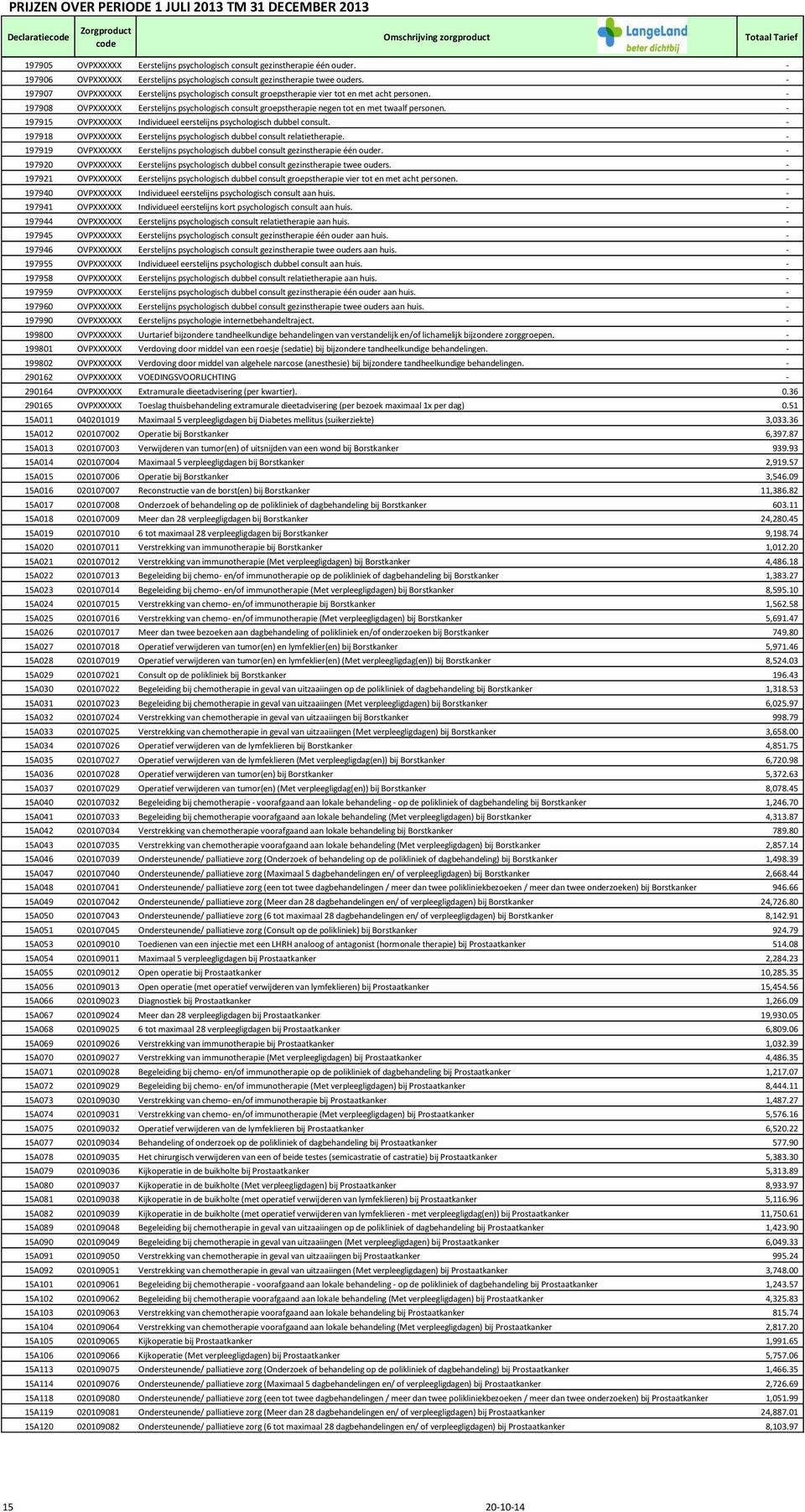 - 197915 OVPXXXXXX Individueel eerstelijns psychologisch dubbel consult. - 197918 OVPXXXXXX Eerstelijns psychologisch dubbel consult relatietherapie.