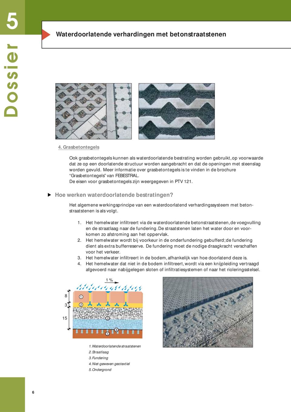 worden gevuld. Meer informatie over grasbetontegels is te vinden in de brochure Grasbetontegels van FEBESTRAL. De eisen voor grasbetontegels zijn weergegeven in PTV 121.