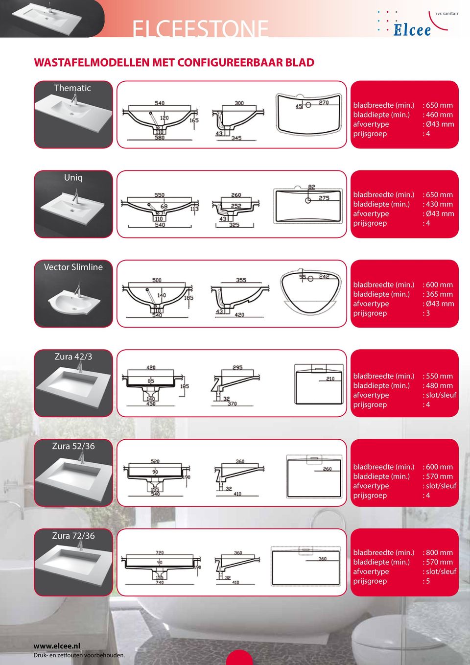 ) : 430 mm prijsgroep : 4 Vector Slimline (min.) : 365 mm prijsgroep : 3 Zura 42/3 (min.