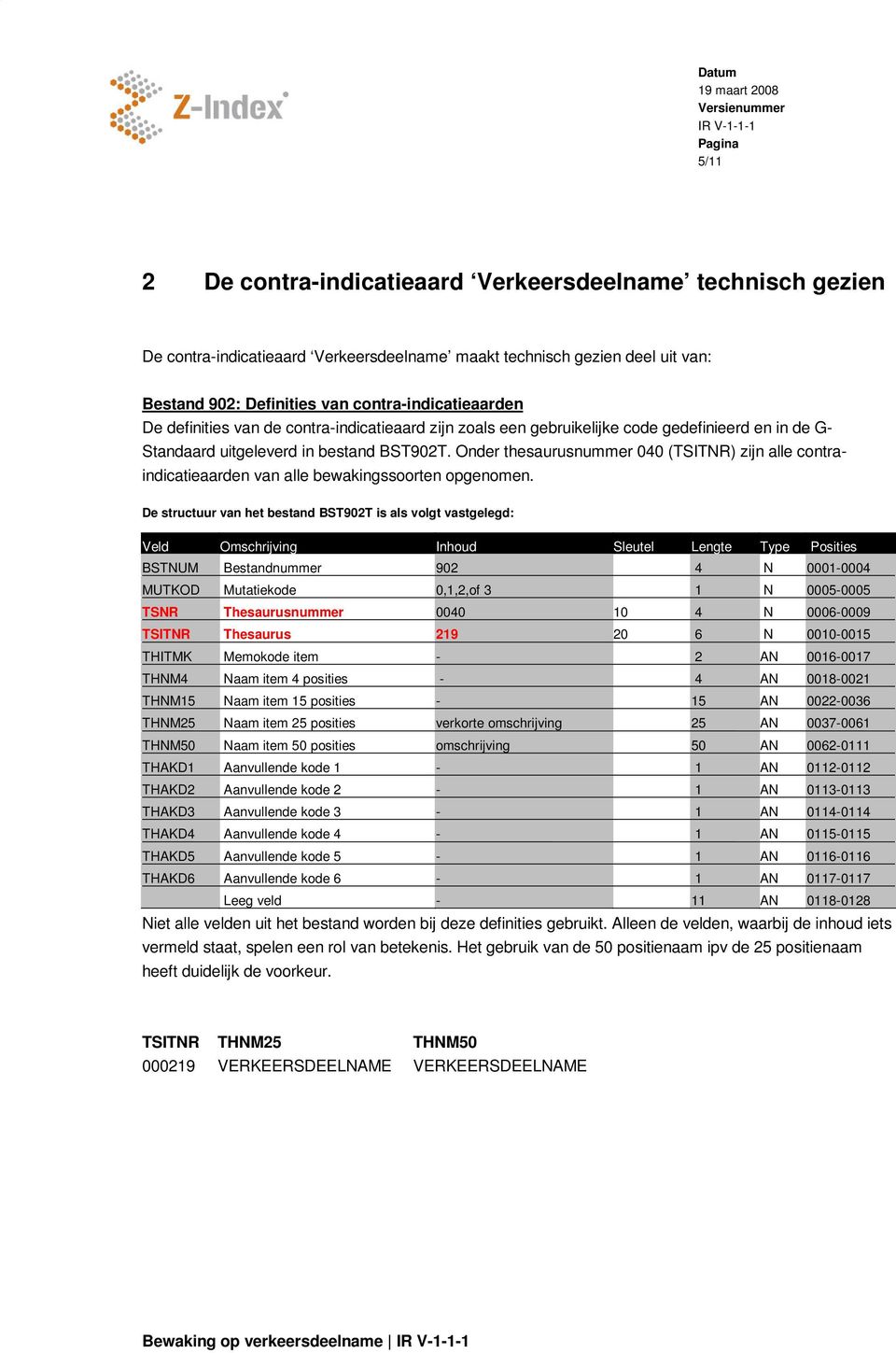 Onder thesaurusnummer 040 (TSITNR) zijn alle contraindicatieaarden van alle bewakingssoorten opgenomen.