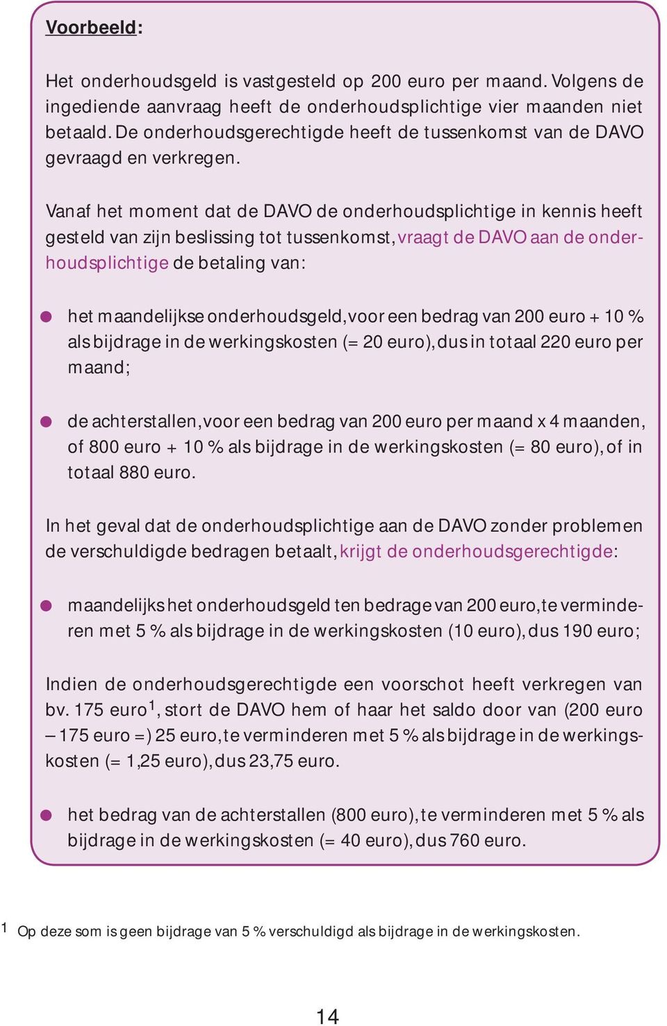 Vanaf het moment dat de DAVO de onderhoudsplichtige in kennis heeft gesteld van zijn beslissing tot tussenkomst, vraagt de DAVO aan de onderhoudsplichtige de betaling van: het maandelijkse