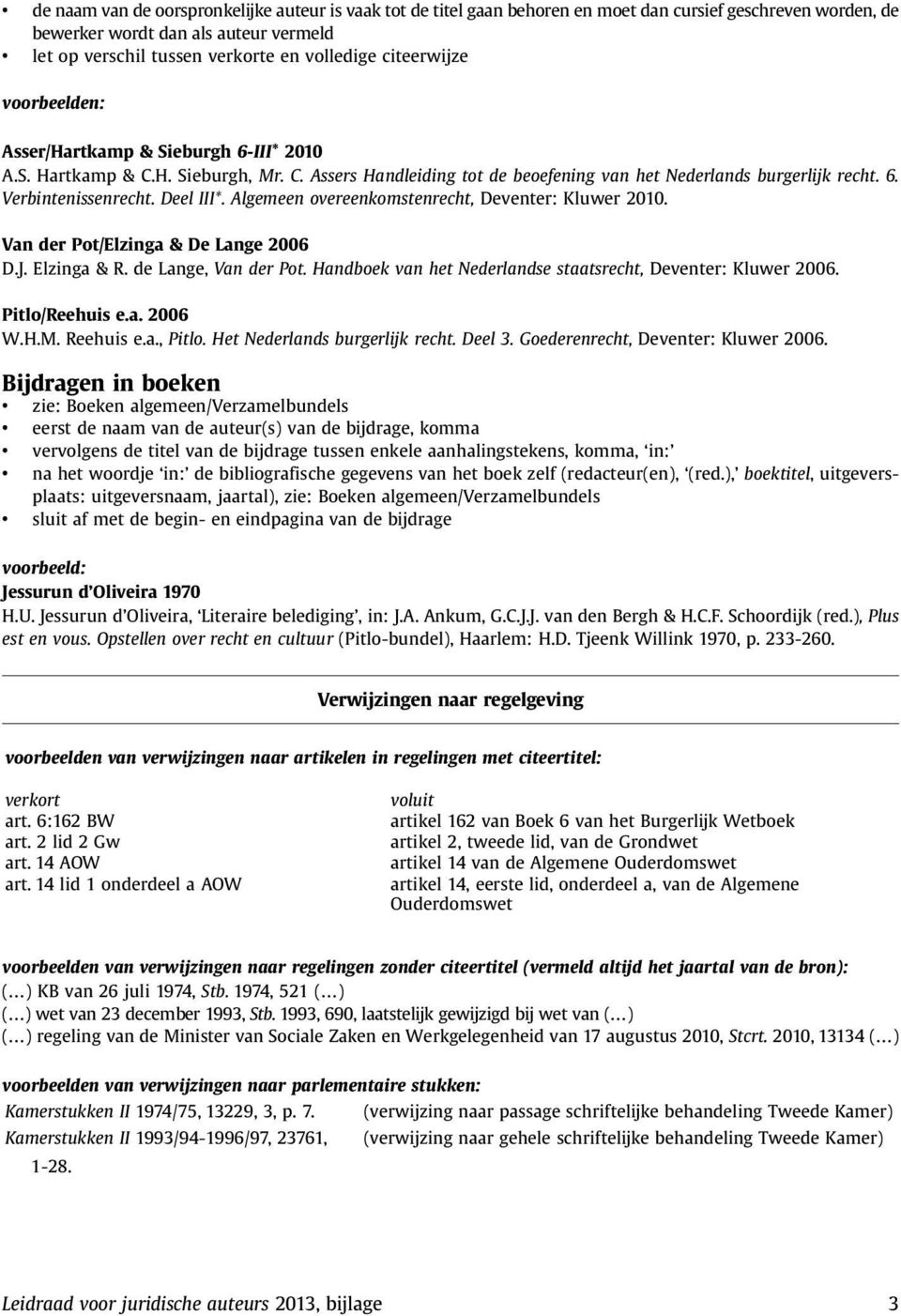 Algemeen overeenkomstenrecht, Deventer: Kluwer 2010. Van der Pot/Elzinga & De Lange 2006 D.J. Elzinga & R. de Lange, Van der Pot. Handboek van het Nederlandse staatsrecht, Deventer: Kluwer 2006.