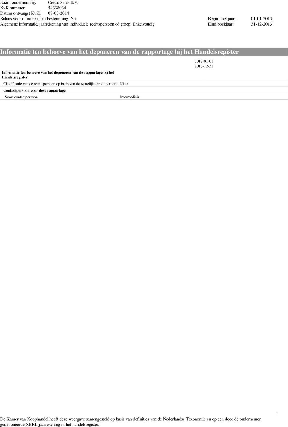 Contactpersoon voor deze rapportage Soort contactpersoon Intermediair 2013-01-01