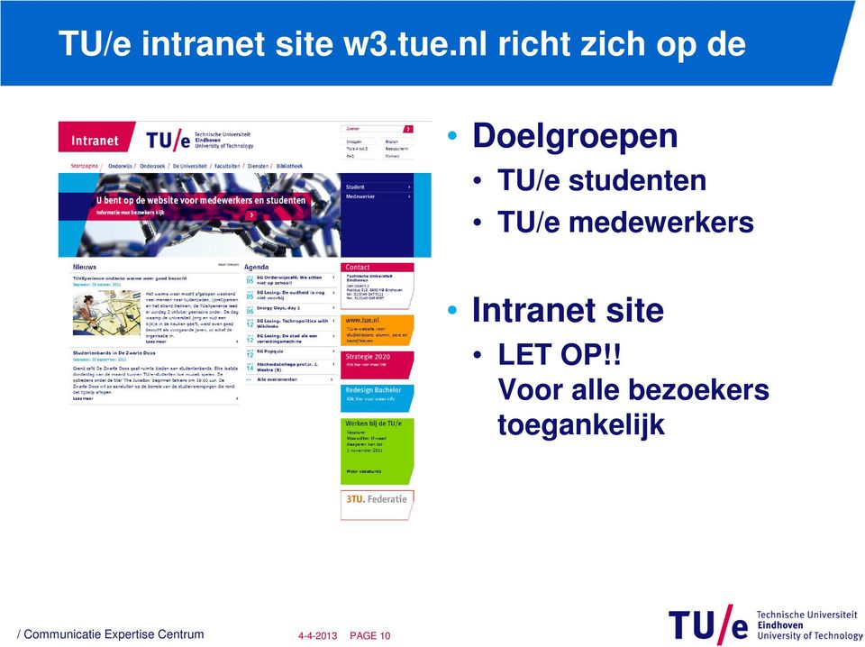 TU/e medewerkers Intranet site LET OP!