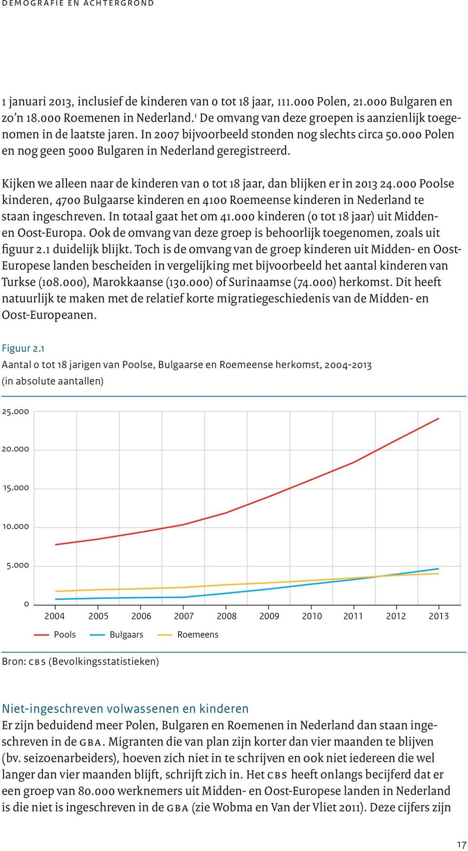 Kijken we alleen naar de kinderen van 0 tot 18 jaar, dan blijken er in 2013 24.000 Poolse kinderen, 4700 Bulgaarse kinderen en 4100 Roemeense kinderen in Nederland te staan ingeschreven.