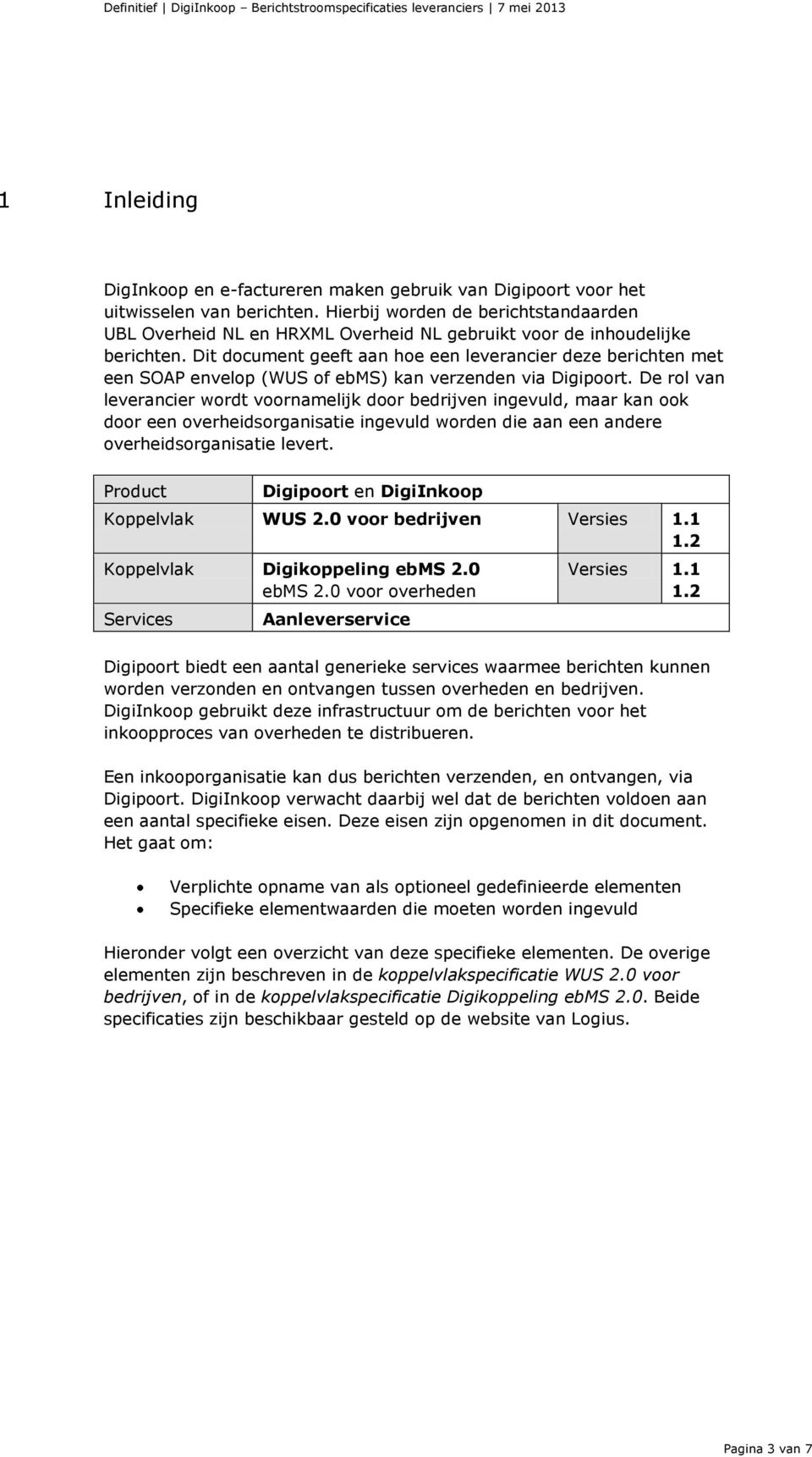 Dit document geeft aan hoe een leverancier deze berichten met een SOAP envelop (WUS of ebms) kan verzenden via Digipoort.