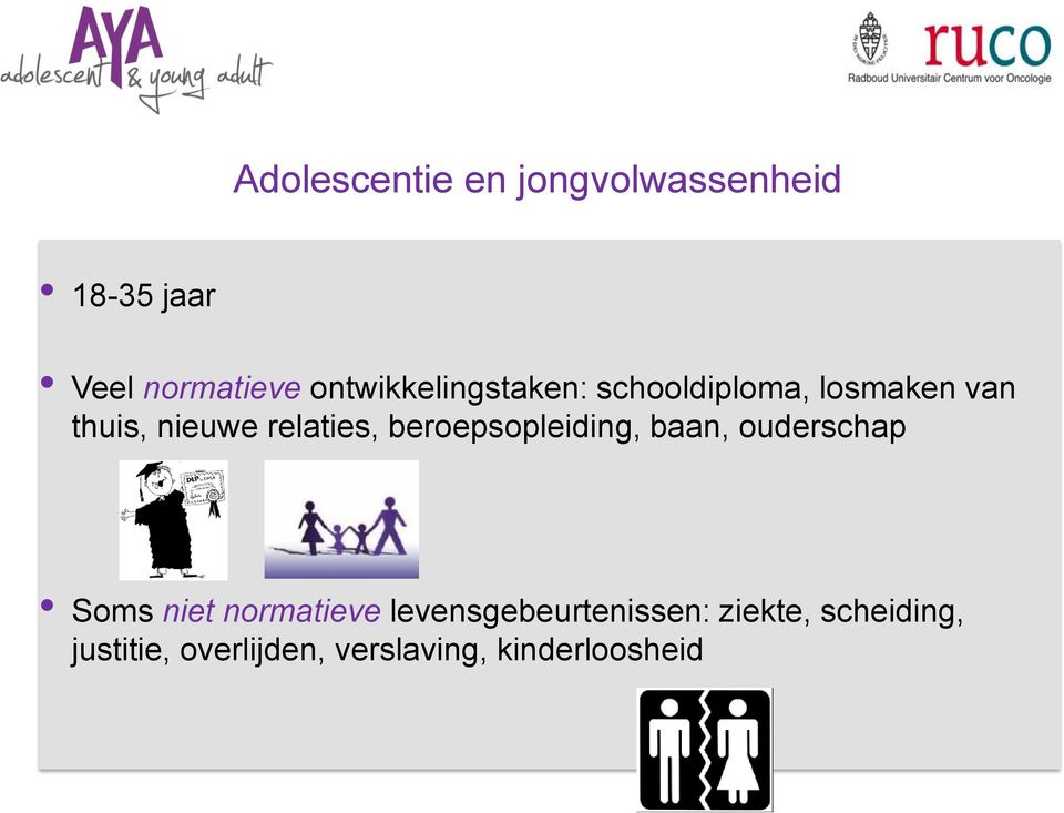 relaties, beroepsopleiding, baan, ouderschap Soms niet normatieve