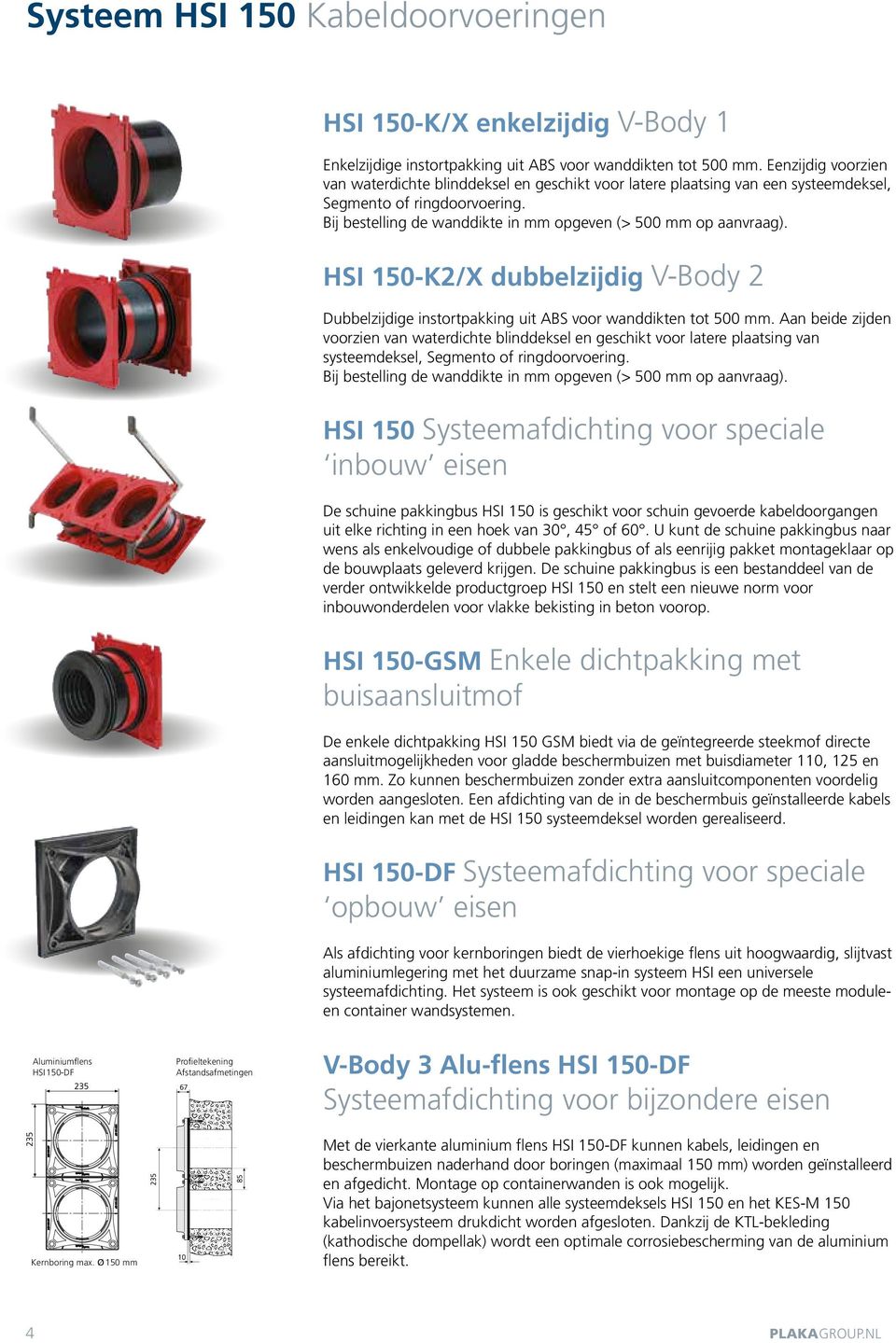 HSI 150-K2/X dubbelzijdig V-Body 2 Dubbelzijdige instortpakking uit ABS voor wanddikten tot 500 mm.