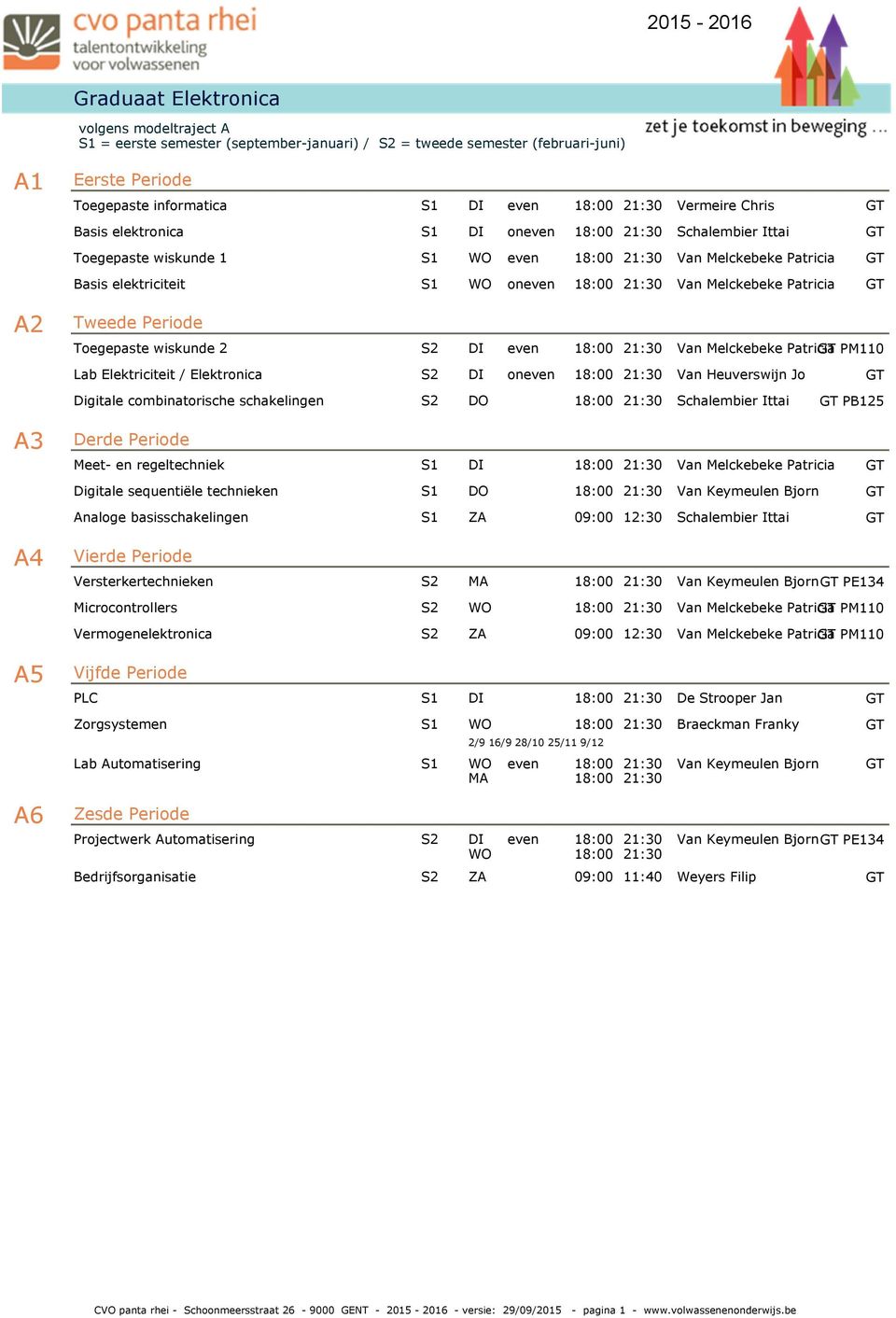 1.105 Van Melckebeke Patricia GSCHP.1.105 Toegepaste wiskunde 2 DI even Van Melckebeke Patricia PM110 Lab Elektriciteit / Elektronica DI oneven Van Heuverswijn Jo Digitale combinatorische