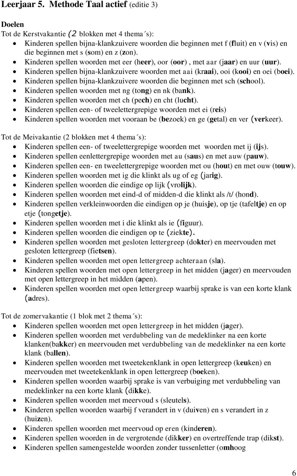 z (zon). Kinderen spellen woorden met eer (heer), oor (oor), met aar (jaar) en uur (uur). Kinderen spellen bijna-klankzuivere woorden met aai (kraai), ooi (kooi) en oei (boei).