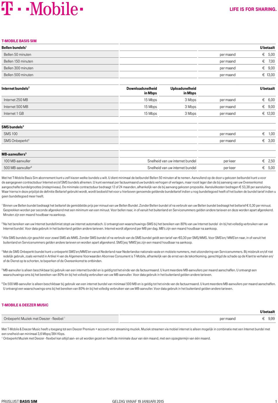 per maand,00 SMS Onbeperkt 4 per maand 3,00 MB-aanvullers 5 00 MB-aanvuller Snelheid van uw internet bundel per keer,50 500 MB-aanvuller 6 Snelheid van uw internet bundel per keer 5,00 Met het