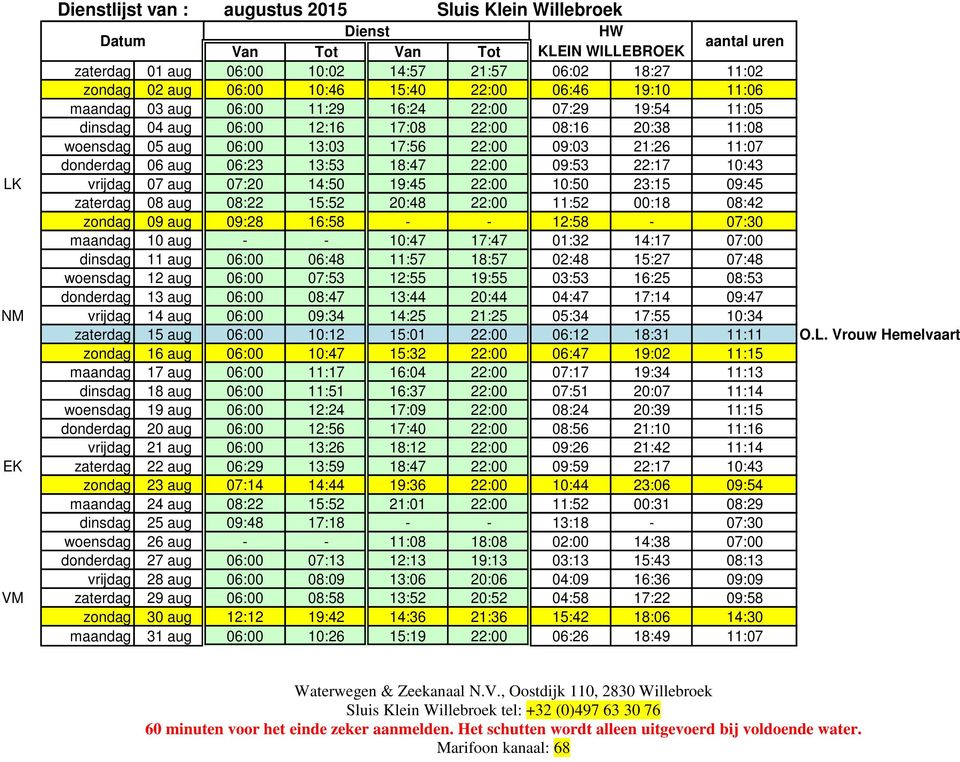 LK vrijdag 07 aug 07:20 14:50 19:45 22:00 10:50 23:15 09:45 zaterdag 08 aug 08:22 15:52 20:48 22:00 11:52 00:18 08:42 zondag 09 aug 09:28 16:58 - - 12:58-07:30 maandag 10 aug - - 10:47 17:47 01:32