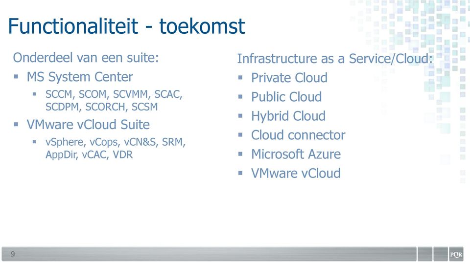 vcn&s, SRM, AppDir, vcac, VDR Infrastructure as a Service/Cloud: Private