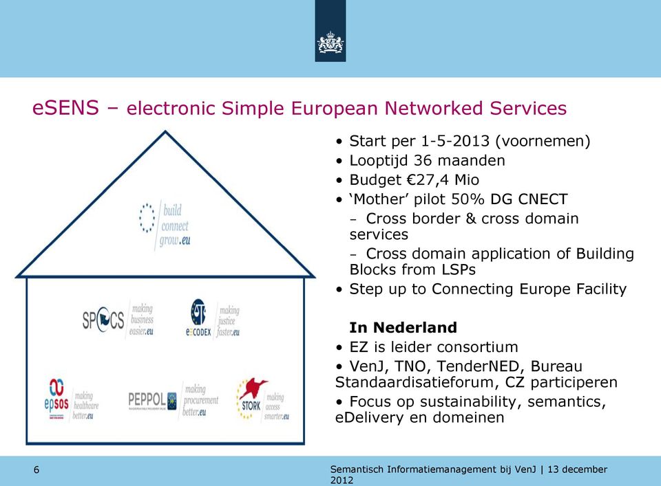Blocks from LSPs Step up to Connecting Europe Facility In Nederland EZ is leider consortium VenJ, TNO,