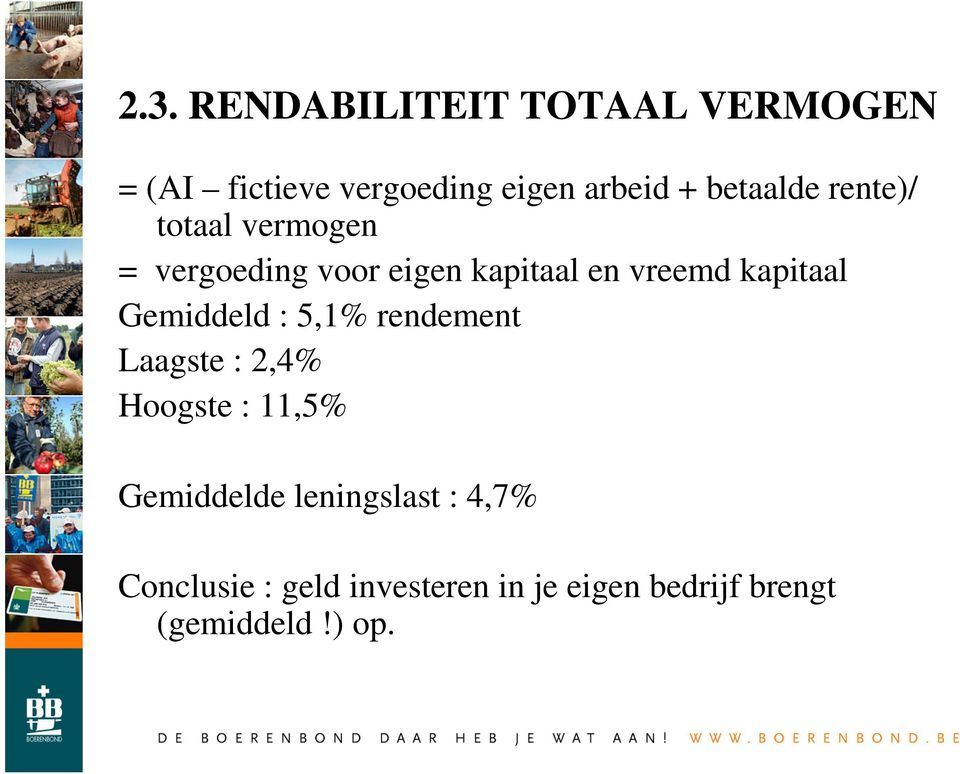 kapitaal Gemiddeld : 5,1% rendement Laagste : 2,4% Hoogste : 11,5% Gemiddelde