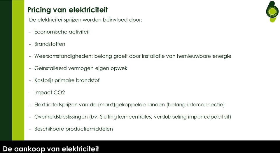 Kostprijs primaire brandstof - Impact CO2 - Elektriciteitsprijzen van de (markt)gekoppelde landen (belang