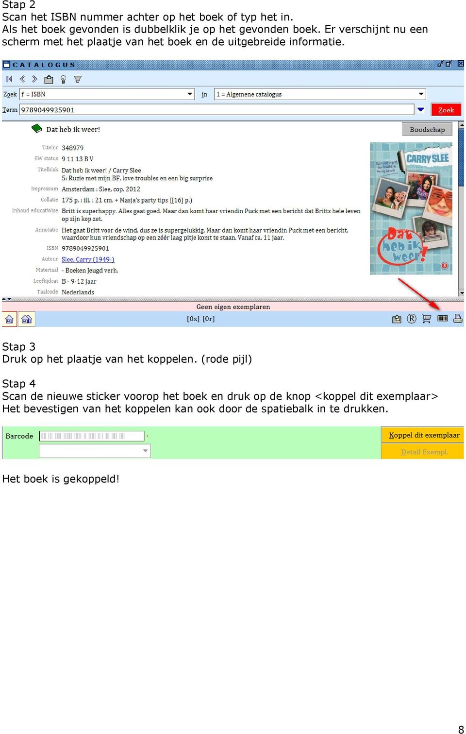 Er verschijnt nu een scherm met het plaatje van het boek en de uitgebreide informatie.