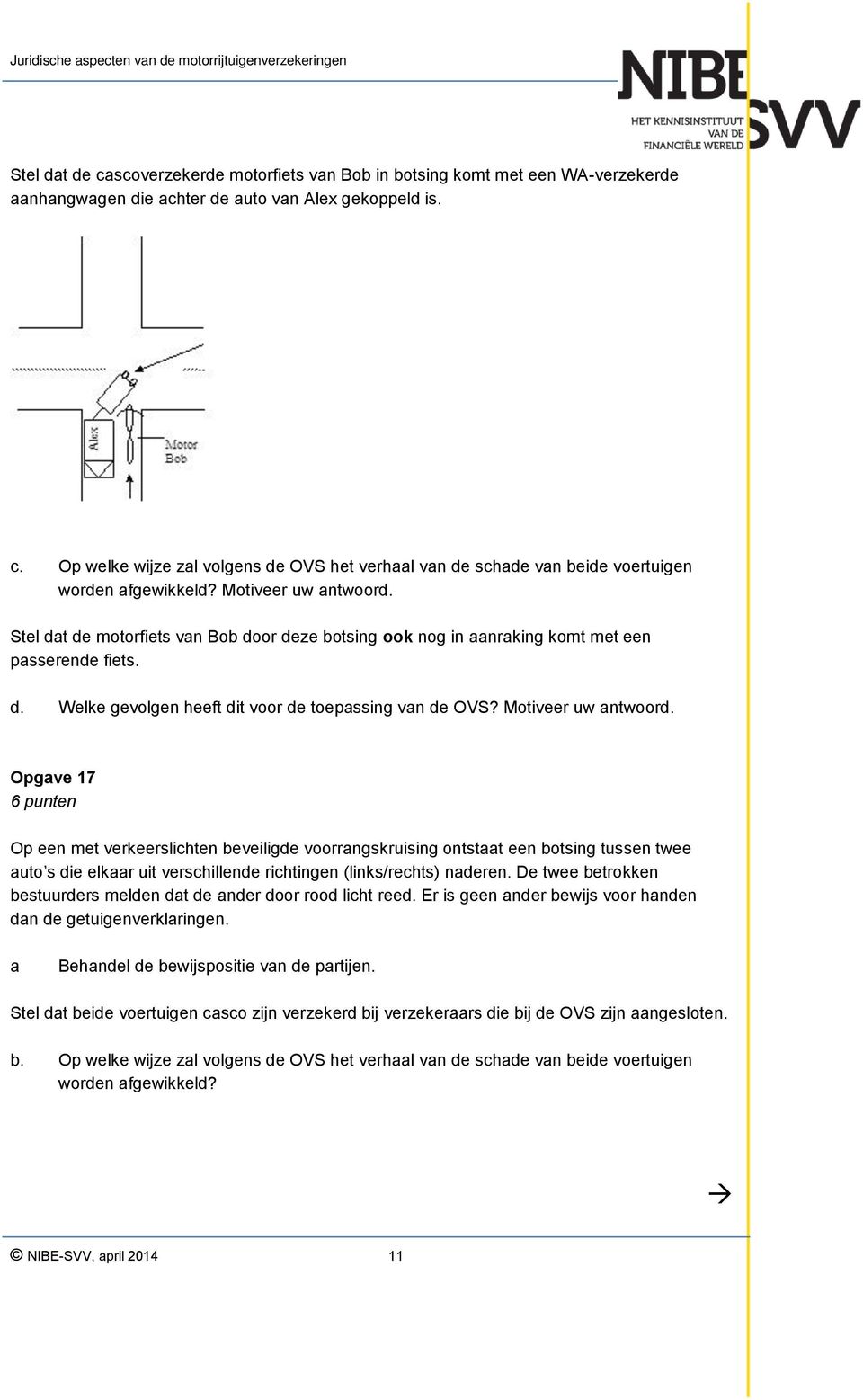 Motiveer uw antwoord. Opgave 17 6 punten Op een met verkeerslichten beveiligde voorrangskruising ontstaat een botsing tussen twee auto s die elkaar uit verschillende richtingen (links/rechts) naderen.