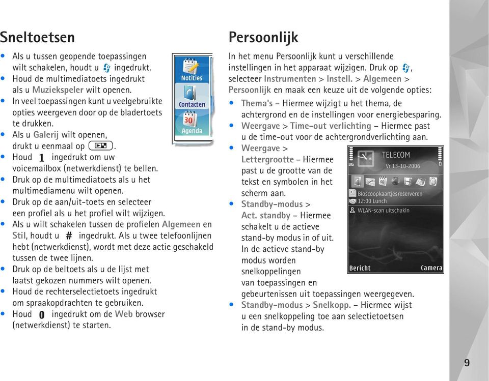 Houd ingedrukt om uw voicemailbox (netwerkdienst) te bellen. Druk op de multimediatoets als u het multimediamenu wilt openen.