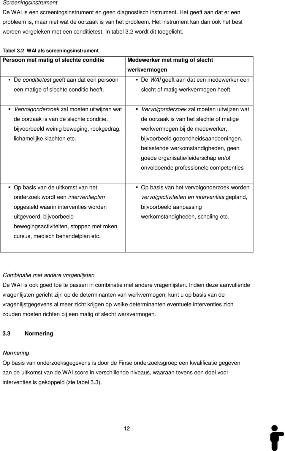 2 WAI als screeningsinstrument Persoon met matig of slechte conditie De conditietest geeft aan dat een persoon een matige of slechte conditie heeft.