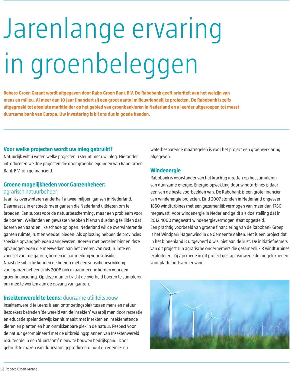 De Rabobank is zelfs uitgegroeid tot absolute marktleider op het gebied van groenbankieren in Nederland en al eerder uitgeroepen tot meest duurzame bank van Europa.