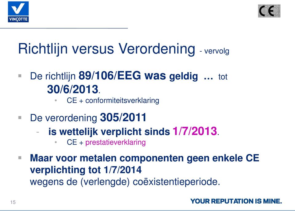 CE + conformiteitsverklaring De verordening 305/2011 - is wettelijk verplicht