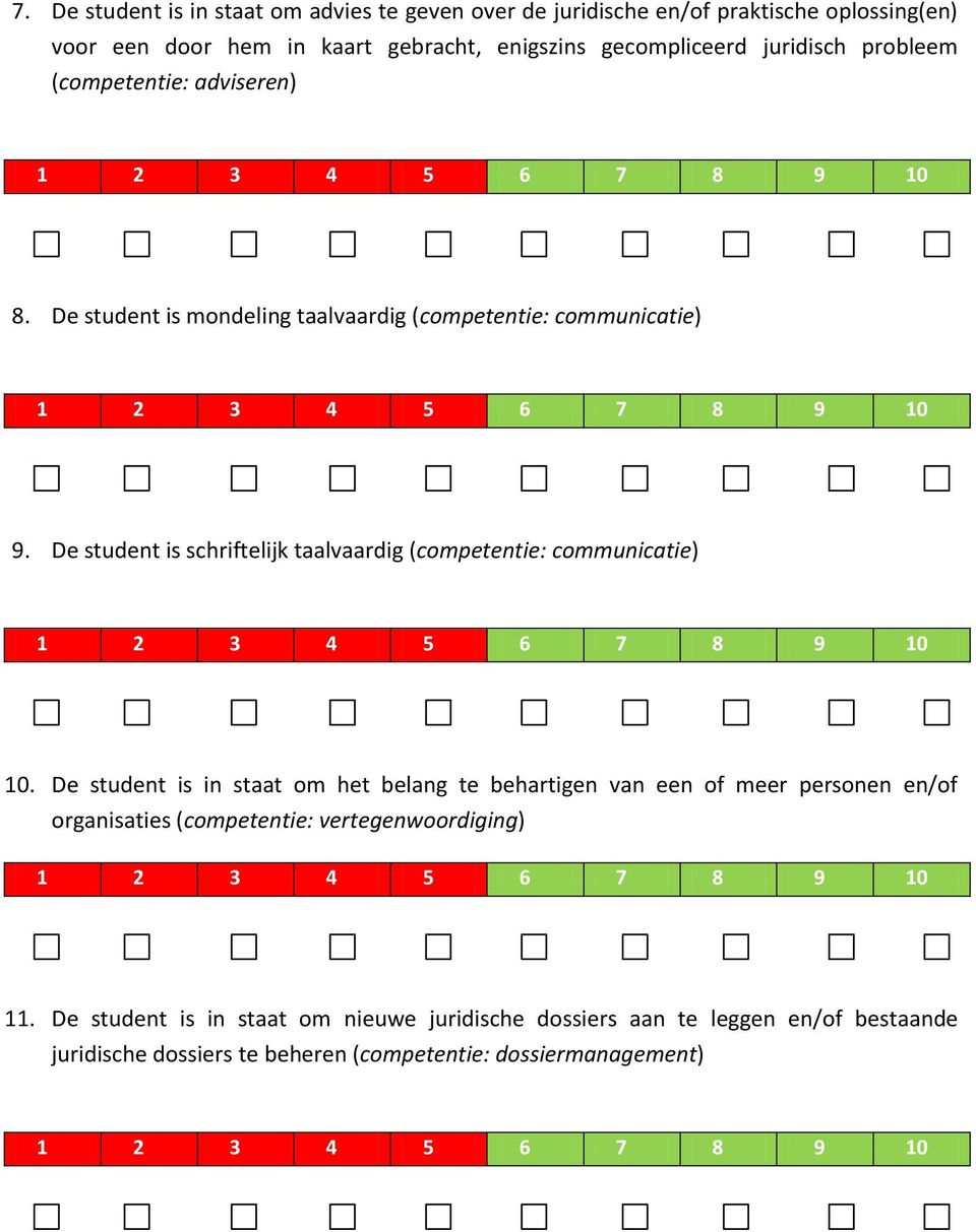 De student is schriftelijk taalvaardig (competentie: communicatie) 10.