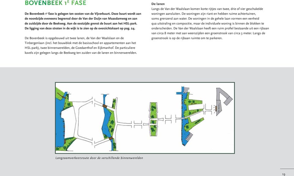 De ligging van deze straten in de wijk is te zien op de overzichtskaart op pag. 24. De Bovenbeek is opgebouwd uit twee lanen, de Van der Waalslaan en de Tinbergenlaan (incl.