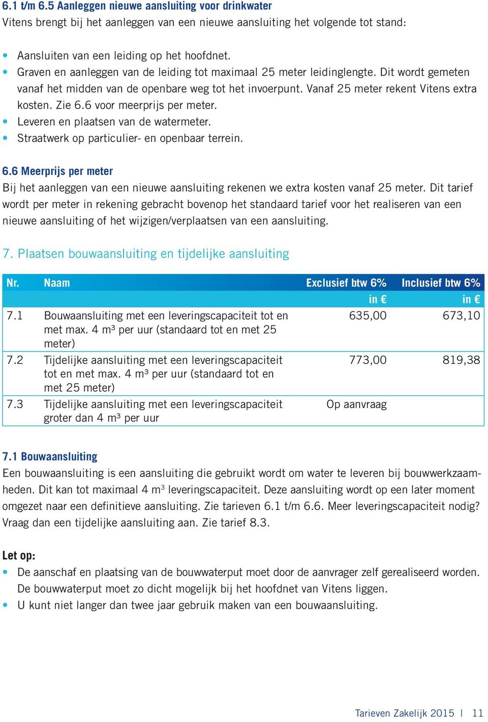 6 voor meerprijs per meter. Leveren en plaatsen van de watermeter. Straatwerk op particulier- en openbaar terrein. 6.