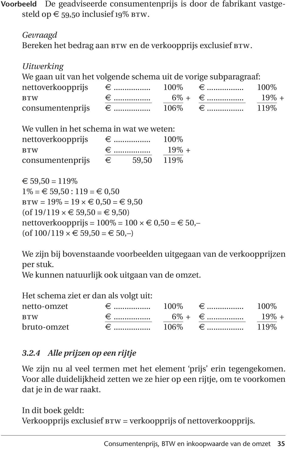 .. 119% We vullen in het schema in wat we weten: nettoverkoopprijs... 100% btw.