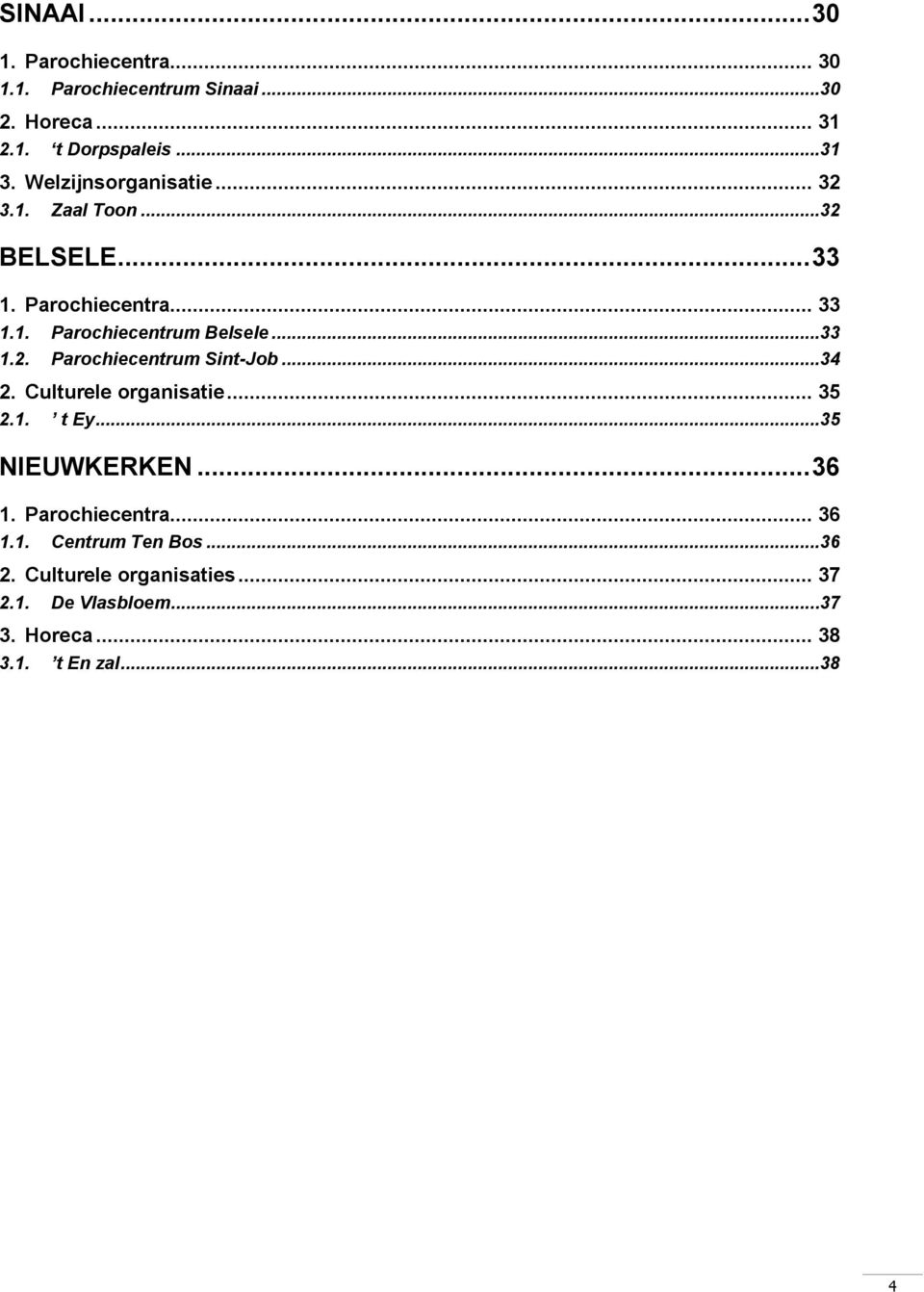 ..34 2. Culturele organisatie... 35 2.1. t Ey...35 NIEUWKERKEN... 36 1. Parochiecentra... 36 1.1. Centrum Ten Bos.