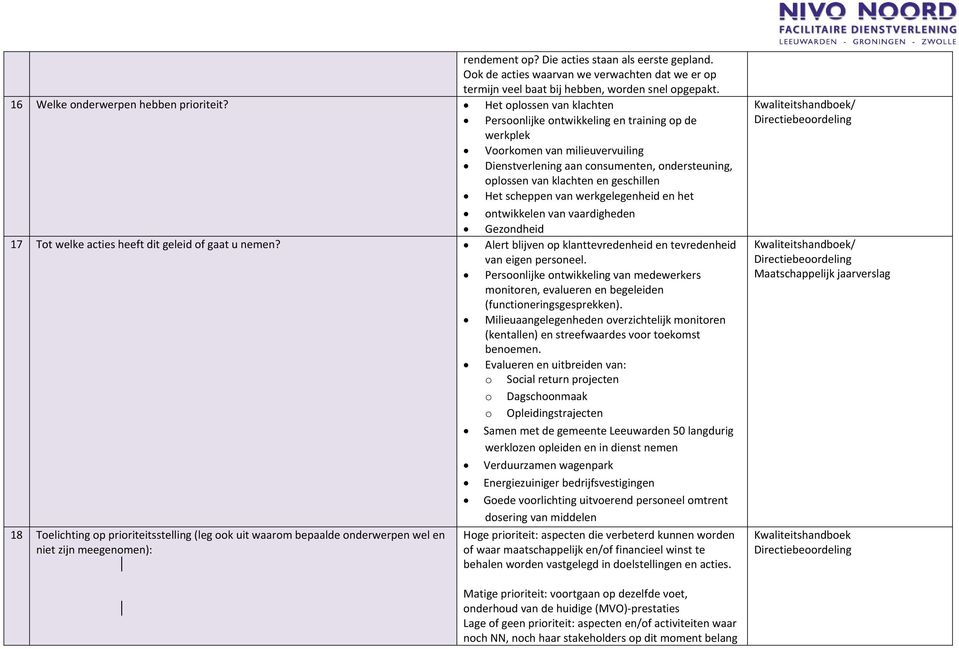 scheppen van werkgelegenheid en het ontwikkelen van vaardigheden Gezondheid 17 Tot welke acties heeft dit geleid of gaat u nemen?