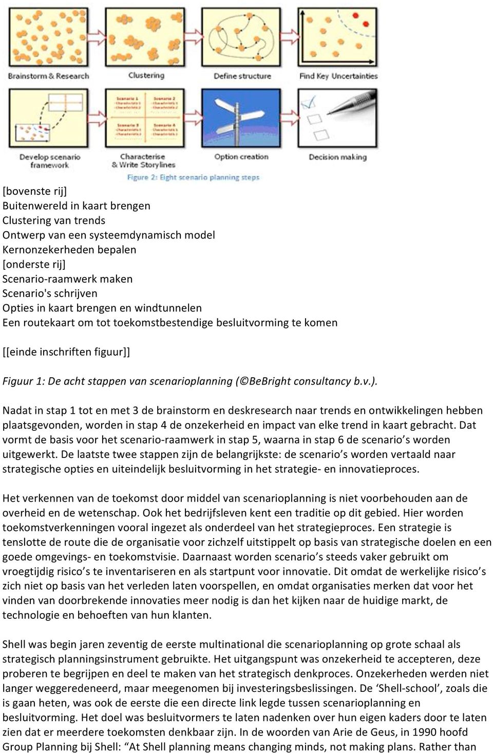 v.). Nadat in stap 1 tot en met 3 de brainstorm en deskresearch naar trends en ontwikkelingen hebben plaatsgevonden, worden in stap 4 de onzekerheid en impact van elke trend in kaart gebracht.