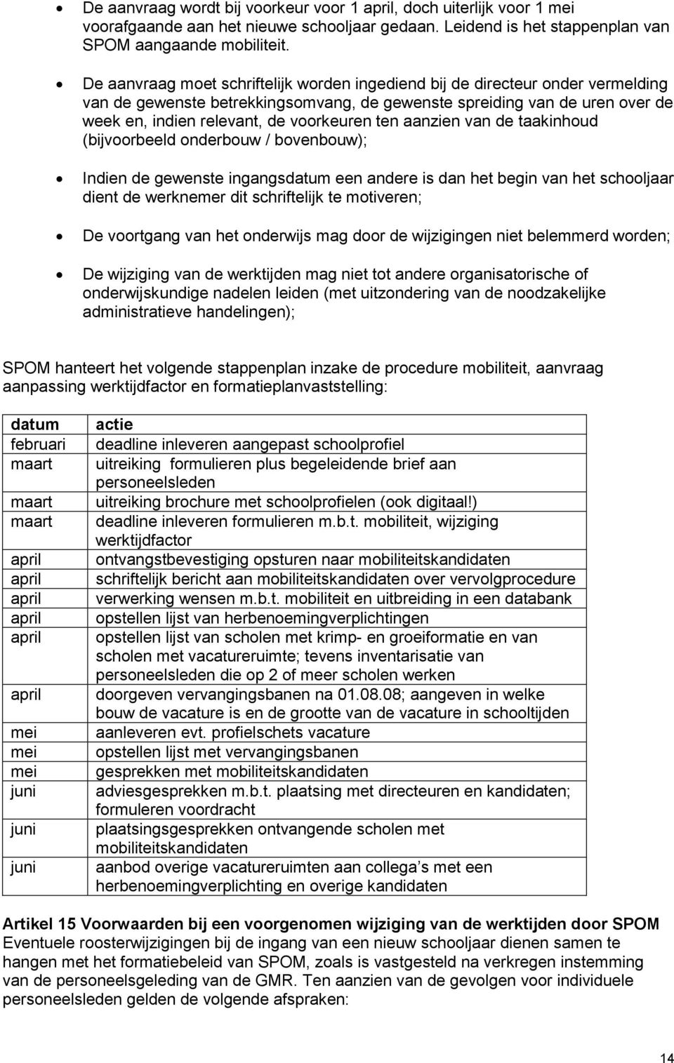 ten aanzien van de taakinhoud (bijvoorbeeld onderbouw / bovenbouw); Indien de gewenste ingangsdatum een andere is dan het begin van het schooljaar dient de werknemer dit schriftelijk te motiveren; De