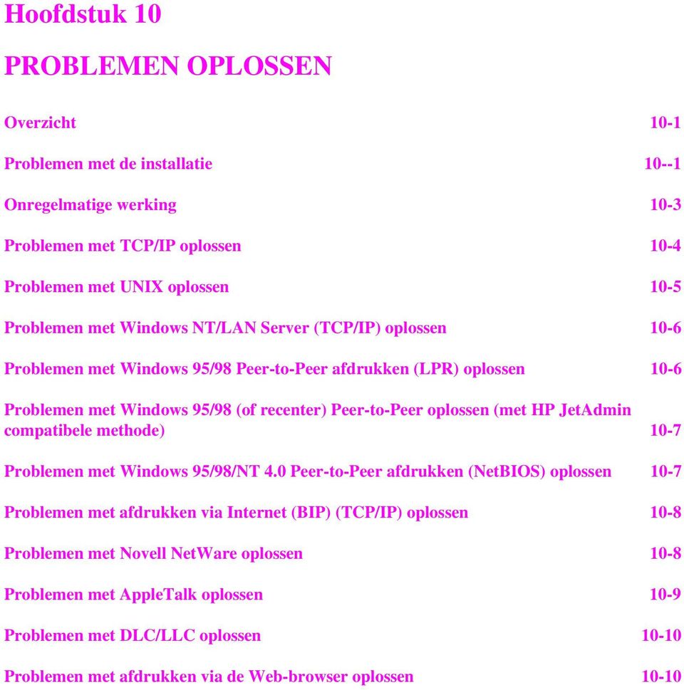 oplossen (met HP JetAdmin compatibele methode) 10-7 Problemen met Windows 95/98/NT 4.