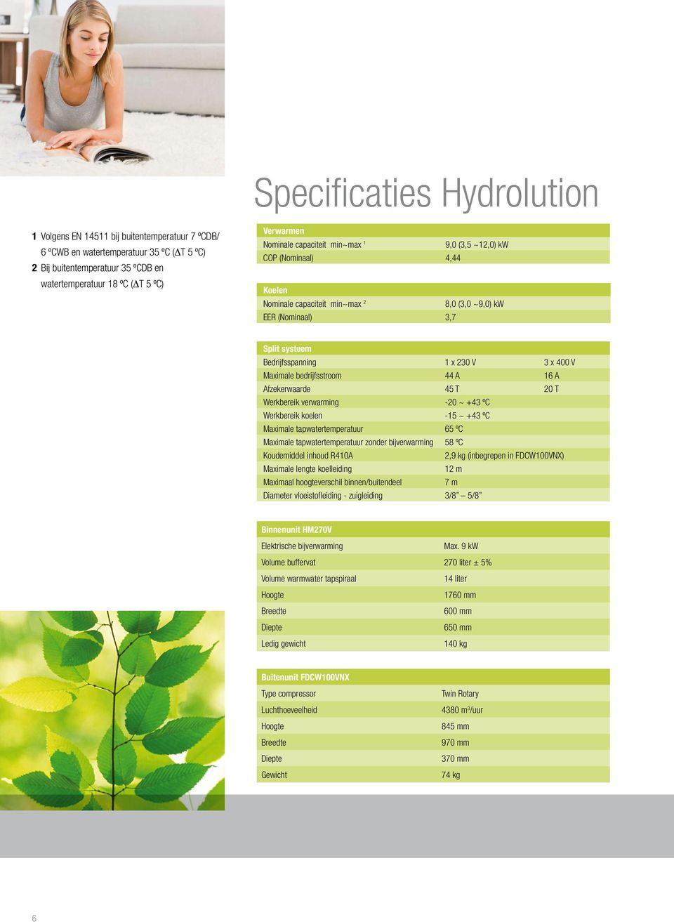 Maximale bedrijfsstroom 44 A 16 A Afzekerwaarde 45 T 20 T Werkbereik verwarming -20 ~ +43 ºC Werkbereik koelen -15 ~ +43 ºC Maximale tapwatertemperatuur 65 ºC Maximale tapwatertemperatuur zonder