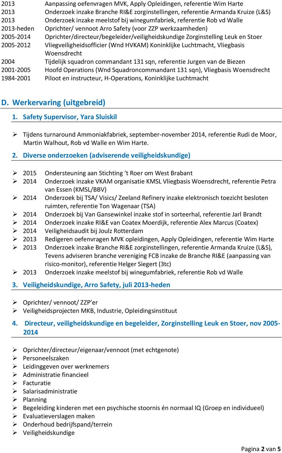 2005-2012 Vliegveiligheidsofficier (Wnd HVKAM) Koninklijke Luchtmacht, Vliegbasis Woensdrecht 2004 Tijdelijk squadron commandant 131 sqn, referentie Jurgen van de Biezen 2001-2005 Hoofd Operations