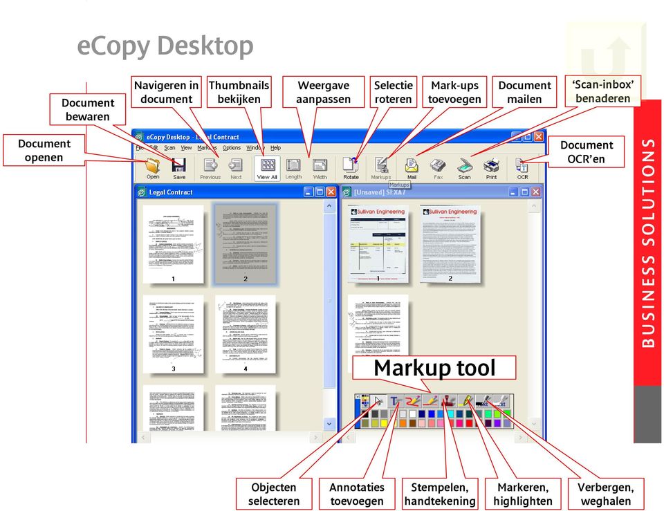 Scan-inbox benaderen Document openen Document OCR en Markup tool Objecten