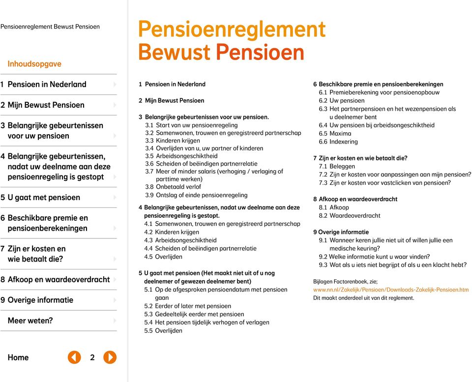 1 Pensioen in Nederland 2 Mijn Bewust Pensioen 3 Belangrijke gebeurtenissen voor uw pensioen. 3.1 Start van uw pensioenregeling 3.2 Samenwonen, trouwen en geregistreerd partnerschap 3.