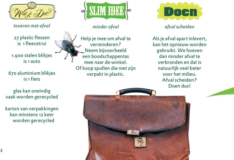 worden gerecycled slim idee minder afval Help je mee om afval te verminderen? Neem bijvoorbeeld een boodschappentas mee naar de winkel.