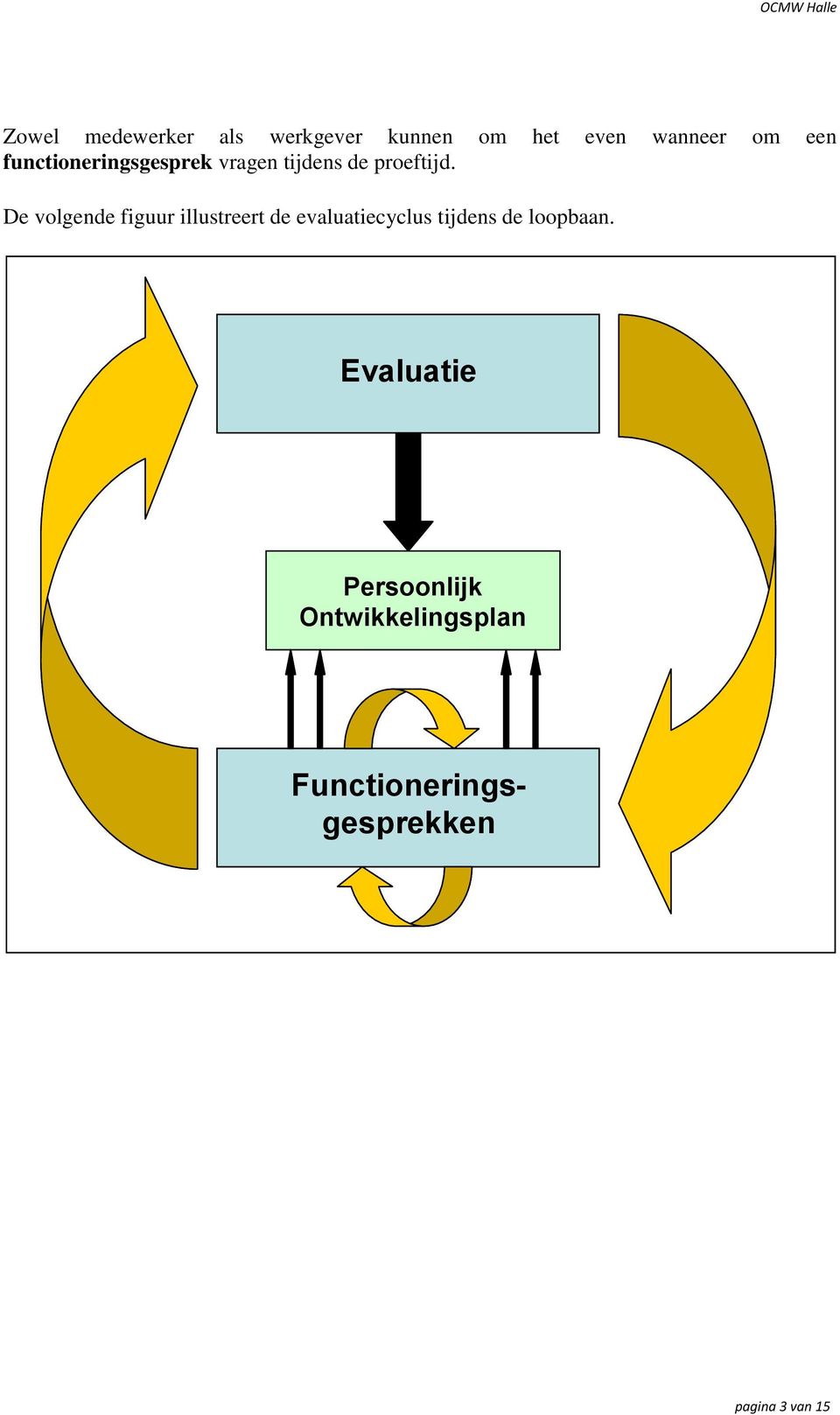 De volgende figuur illustreert de evaluatiecyclus tijdens de loopbaan.