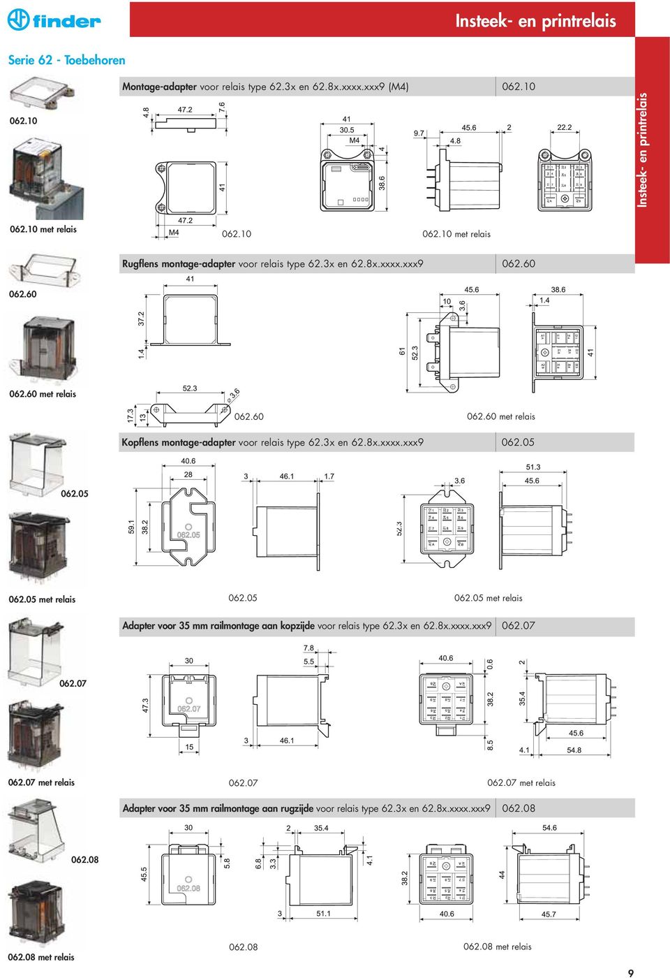 60 062.60 met relais 062.60 062.60 met relais Kopflens montage-adapter voor relais type 62.3x en 62.8x.xxxx.xxx9 062.05 062.