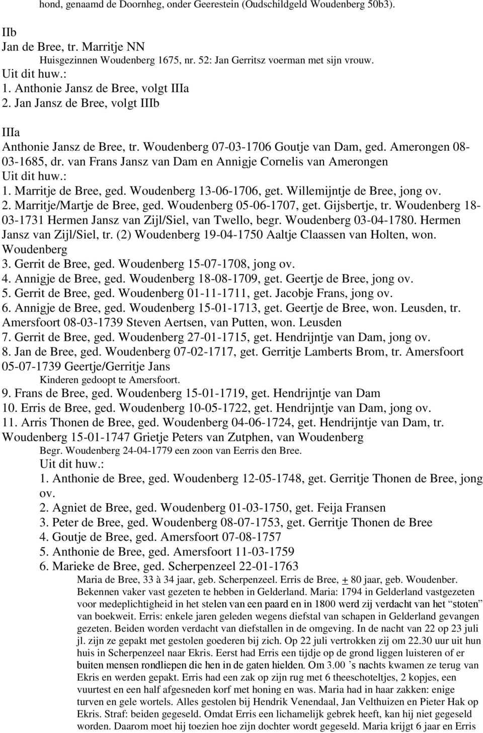 Marritje de Bree, ged. Woudenberg 13-06-1706, get. Willemijntje de Bree, jong ov. 2. Marritje/Martje de Bree, ged. Woudenberg 05-06-1707, get. Gijsbertje, tr.