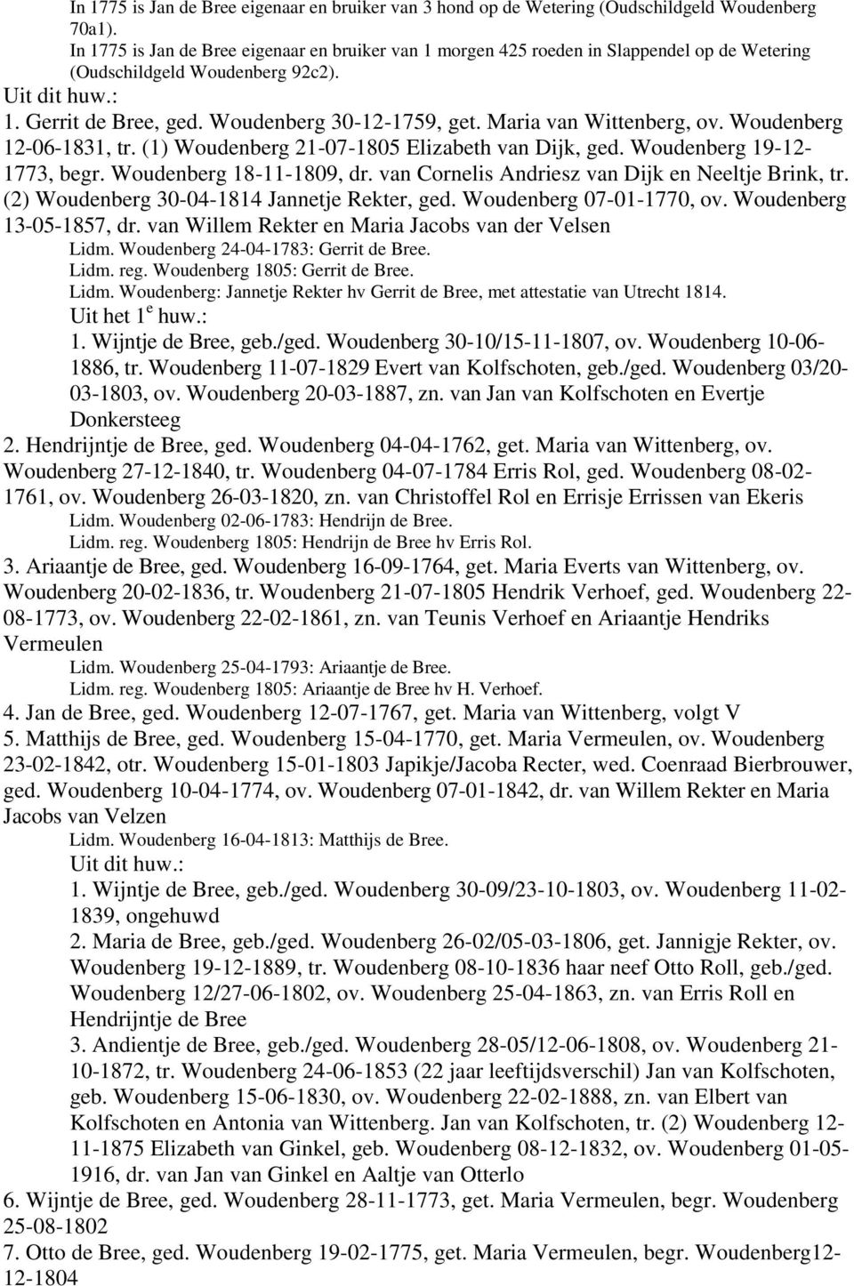 Maria van Wittenberg, ov. Woudenberg 12-06-1831, tr. (1) Woudenberg 21-07-1805 Elizabeth van Dijk, ged. Woudenberg 19-12- 1773, begr. Woudenberg 18-11-1809, dr.