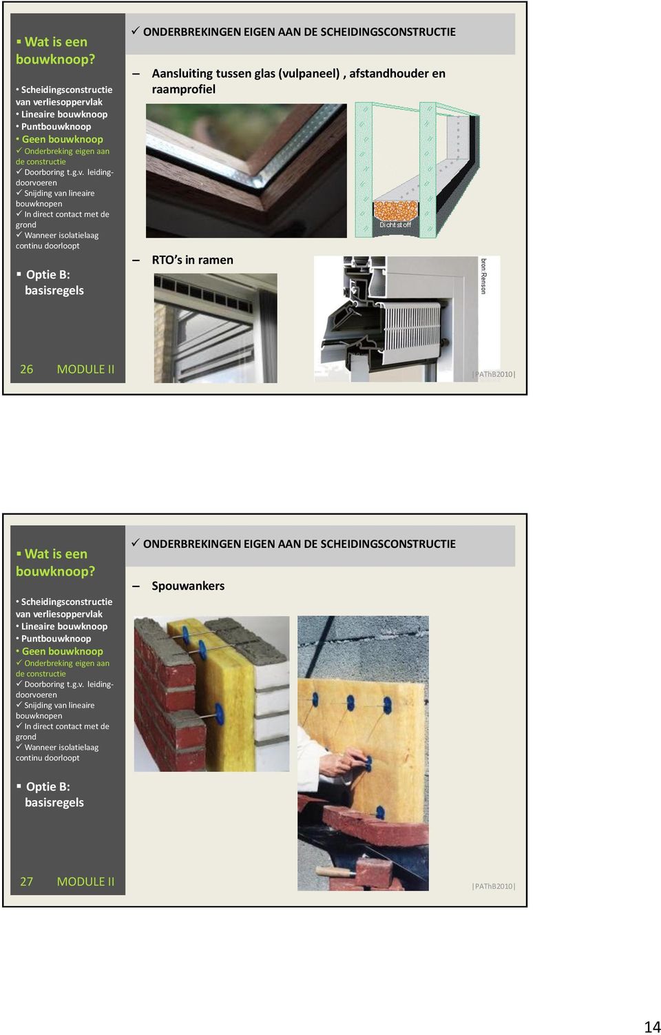 AAN DE SCHEIDINGSCONSTRUCTIE Aansluiting tussen glas (vulpaneel), afstandhouder en raamprofiel RTO s in ramen 26 MODULE II  leidingdoorvoeren