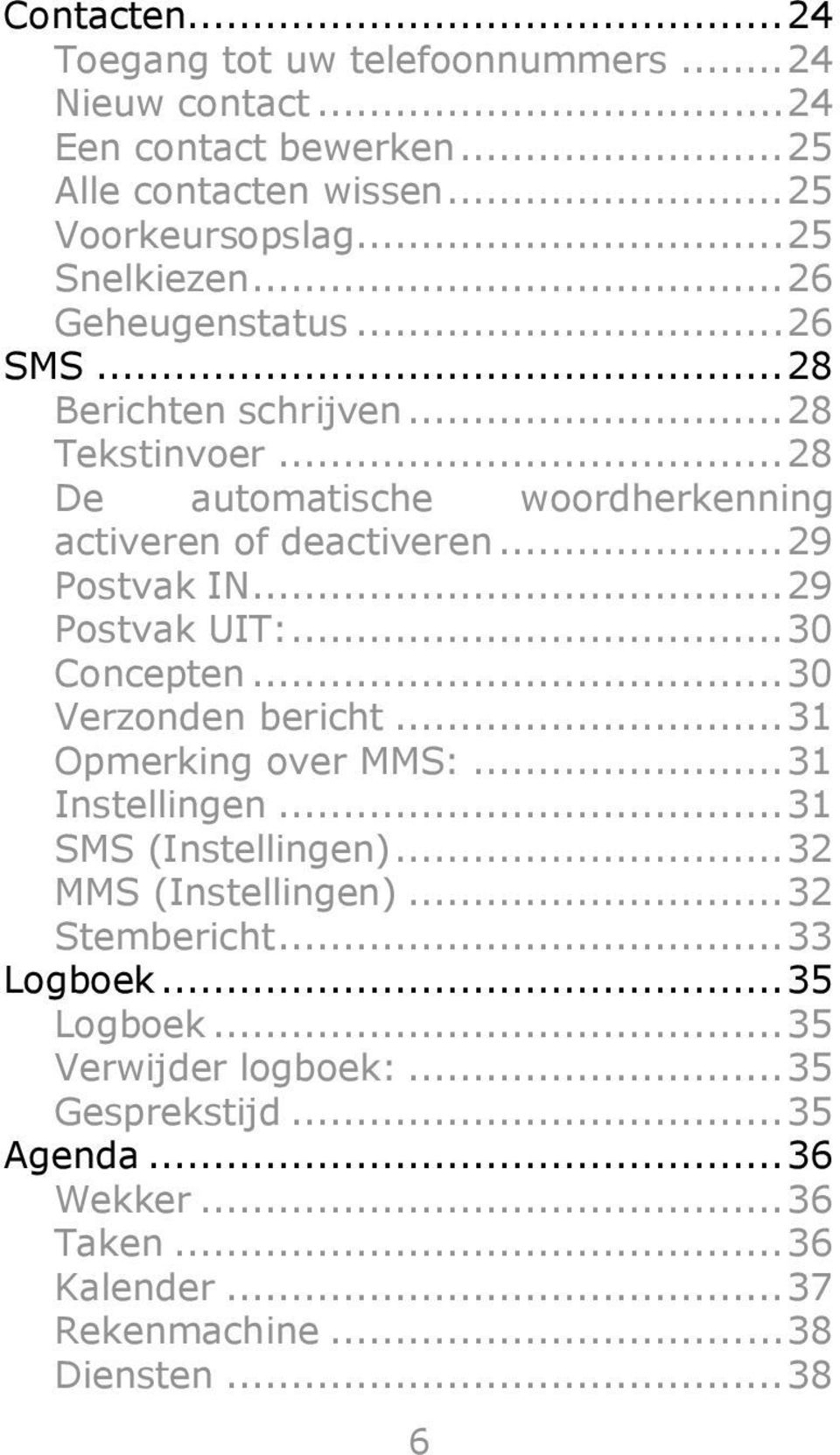 .. 29 Postvak UIT:... 30 Concepten... 30 Verzonden bericht... 31 Opmerking over MMS:... 31 Instellingen... 31 SMS (Instellingen)... 32 MMS (Instellingen).