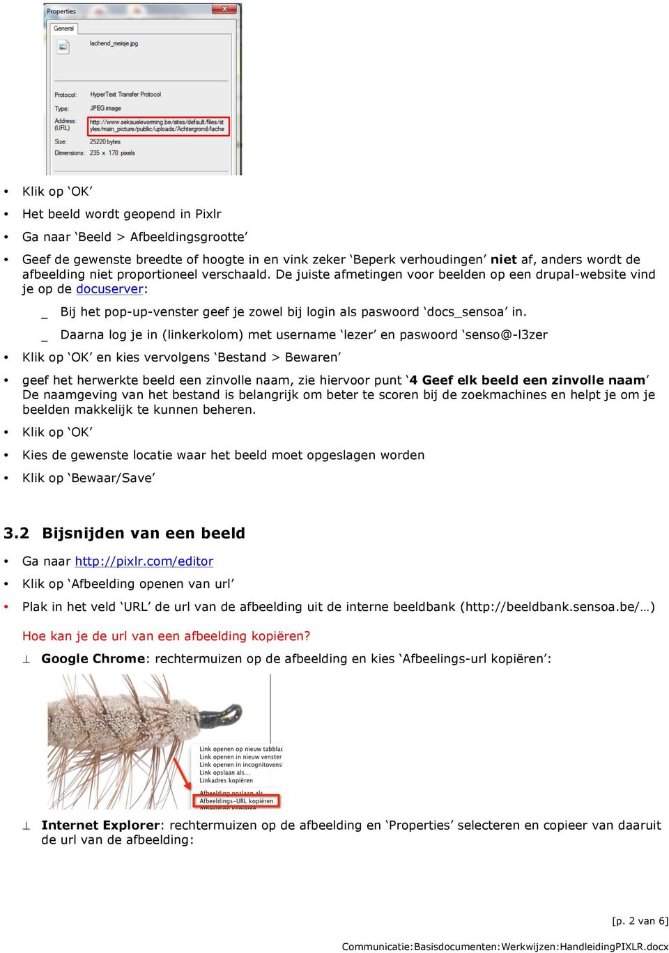 Daarna log je in (linkerkolom) met username lezer en paswoord senso@-l3zer Klik op OK en kies vervolgens Bestand > Bewaren geef het herwerkte beeld een zinvolle naam, zie hiervoor punt 4 Geef elk