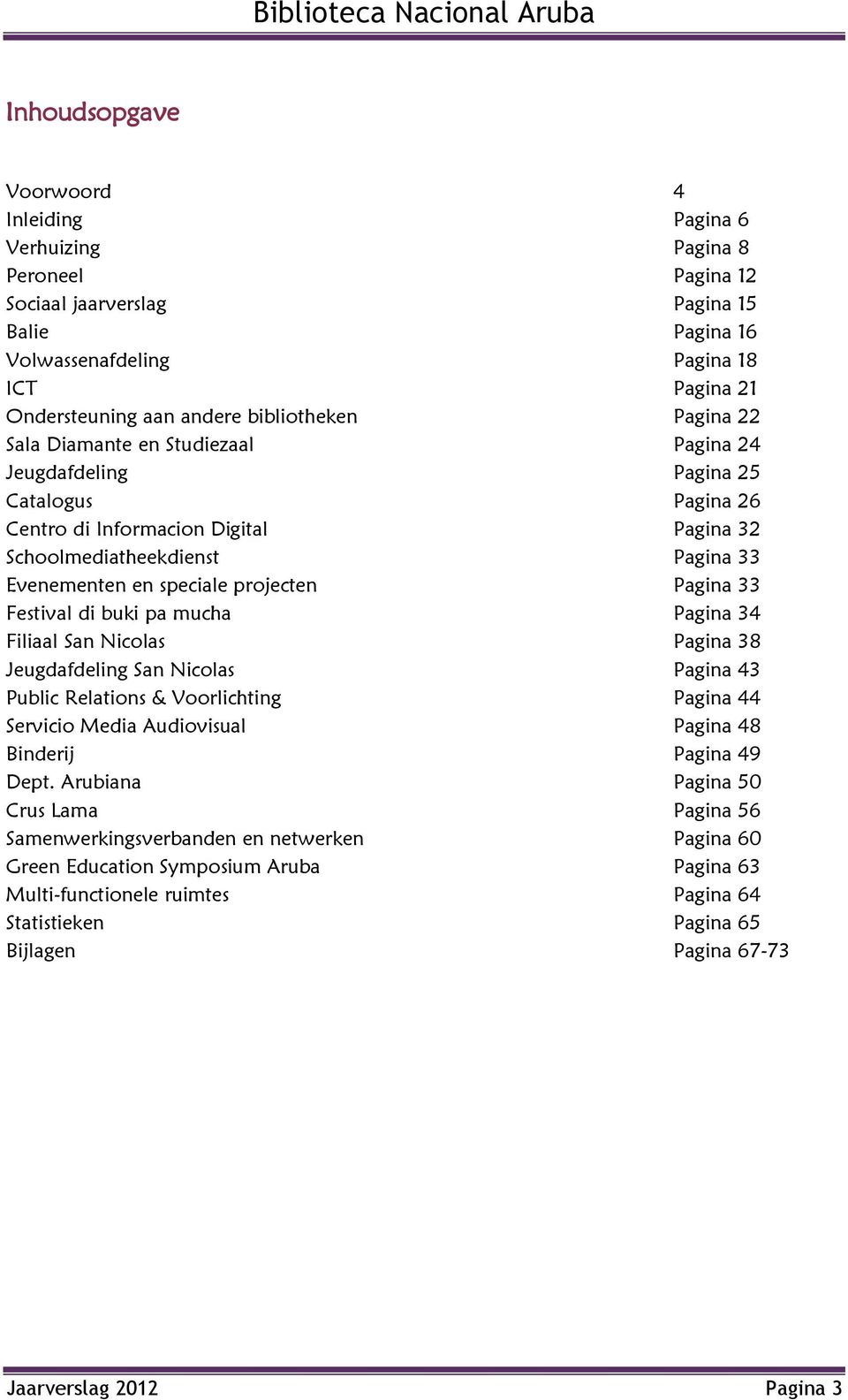 speciale projecten Pagina 33 Festival di buki pa mucha Pagina 34 Filiaal San Nicolas Pagina 38 Jeugdafdeling San Nicolas Pagina 43 Public Relations & Voorlichting Pagina 44 Servicio Media Audiovisual