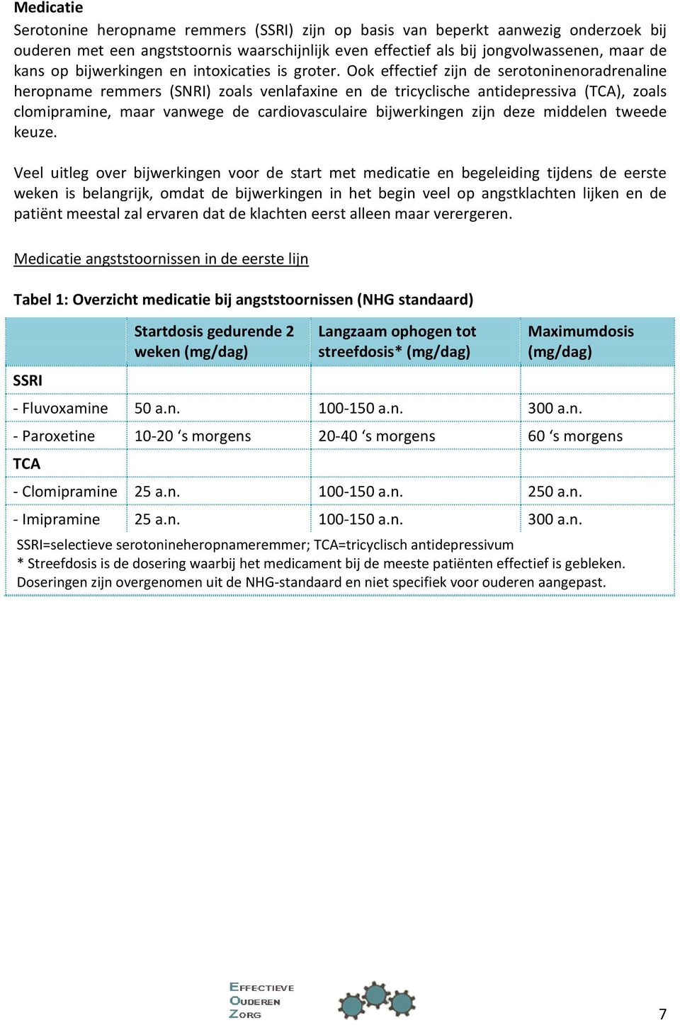 Ook effectief zijn de serotoninenoradrenaline heropname remmers (SNRI) zoals venlafaxine en de tricyclische antidepressiva (TCA), zoals clomipramine, maar vanwege de cardiovasculaire bijwerkingen